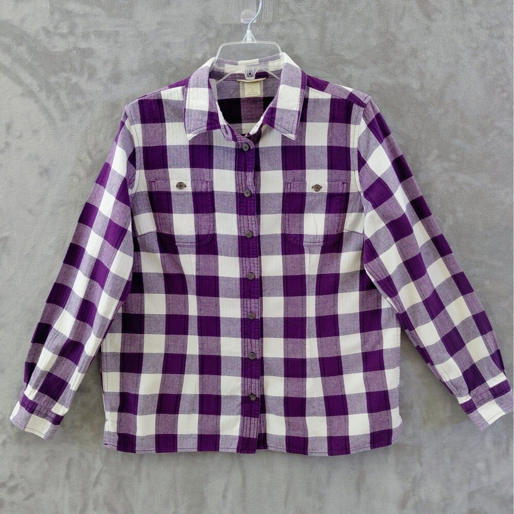 Duluth Trading Free Swingin' Flannel Shirt Women's Large Purple Check Pockets